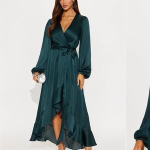 Elegant Teal Wrap Dress